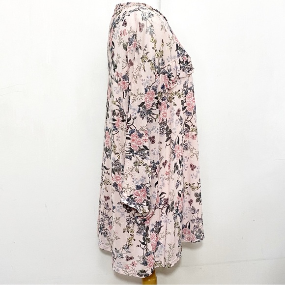 MASSINI floral print sheer yoke and sleeve lined body ruffle trim blouse 3X - Picture 4 of 9